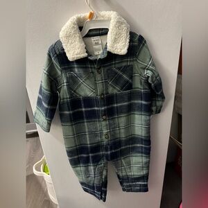 NWT Carter’s Plaid Baby Jumpsuit with Sherpa Collar